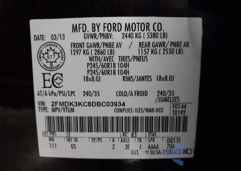 2013 Ford Edge Limited z USA, uszkodzony, nr VIN 2FMDK3KC8DBC03934